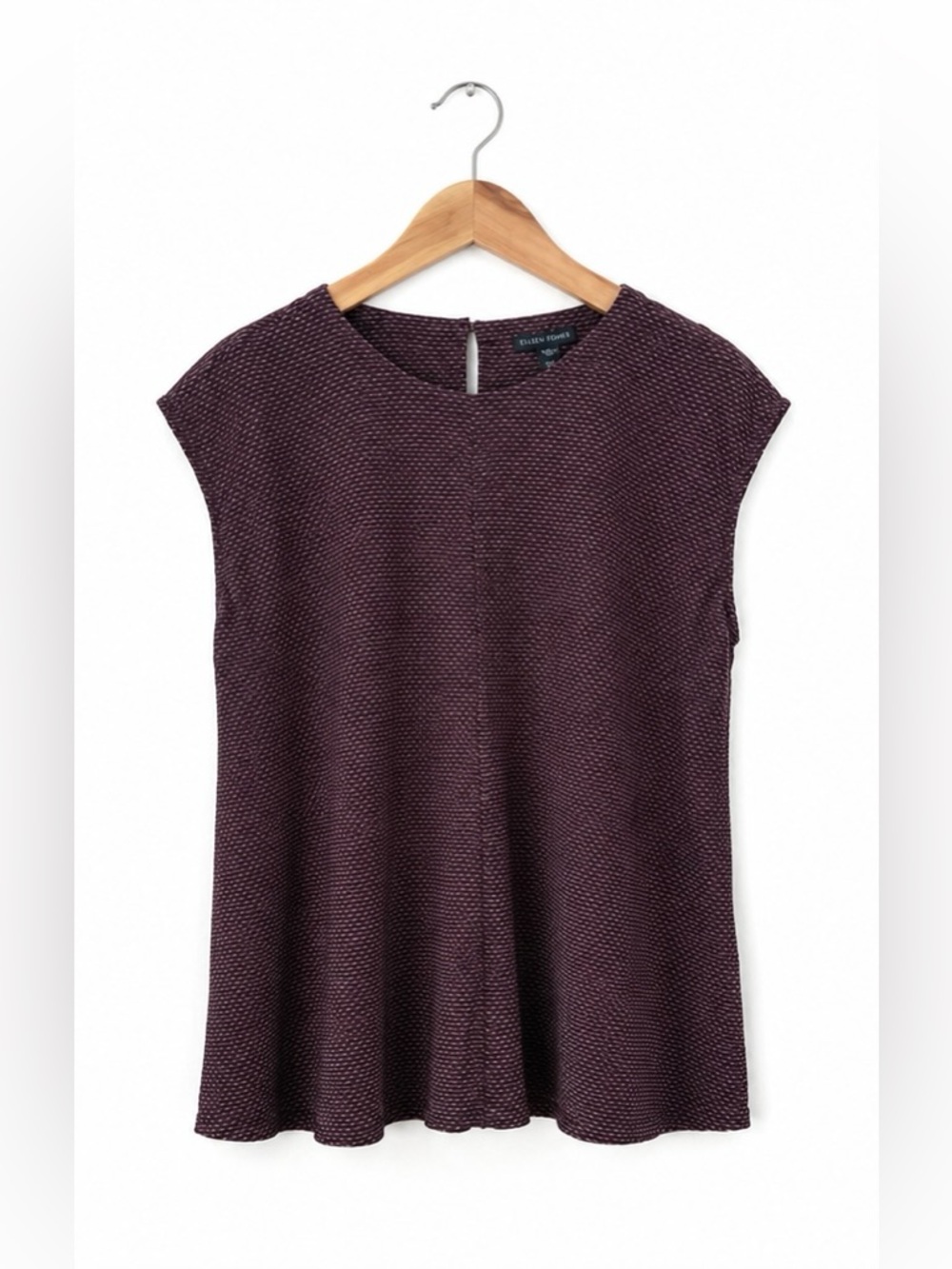 Eileen Fisher Cassis Silk Crêpe de Chine Cap Sleeve Boxy Tunic Top Size Medium